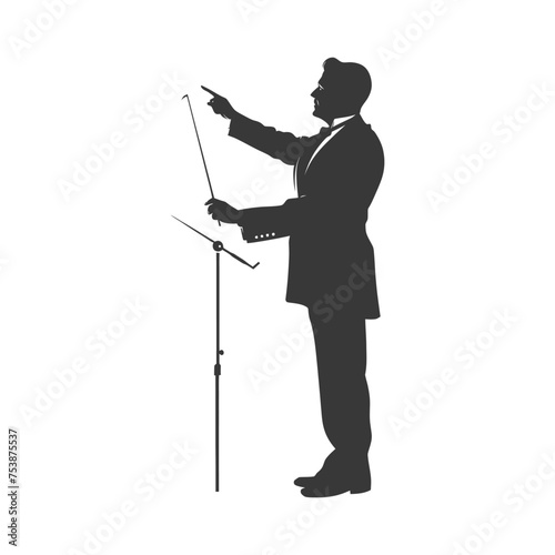Silhouette orchestra conductor in action black color only