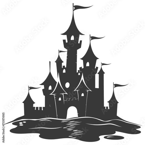 Silhouette sand castle black color only