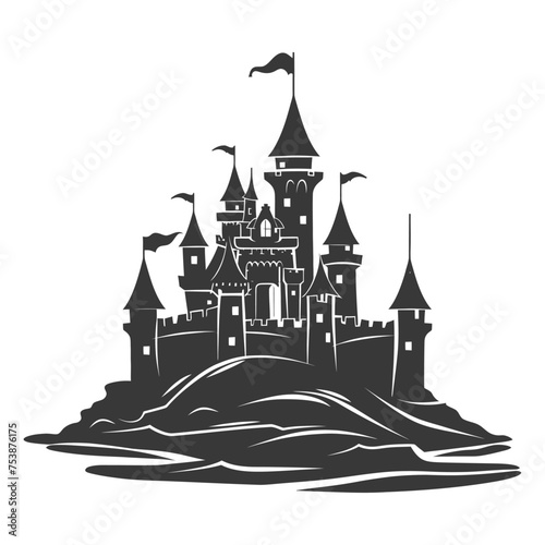 Silhouette sand castle black color only