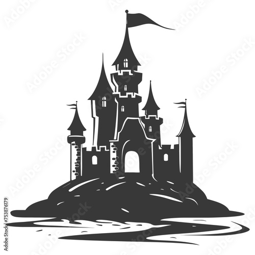 Silhouette sand castle black color only