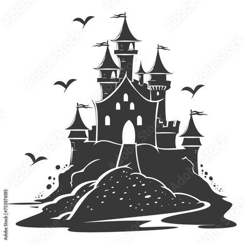 Silhouette sand castle black color only
