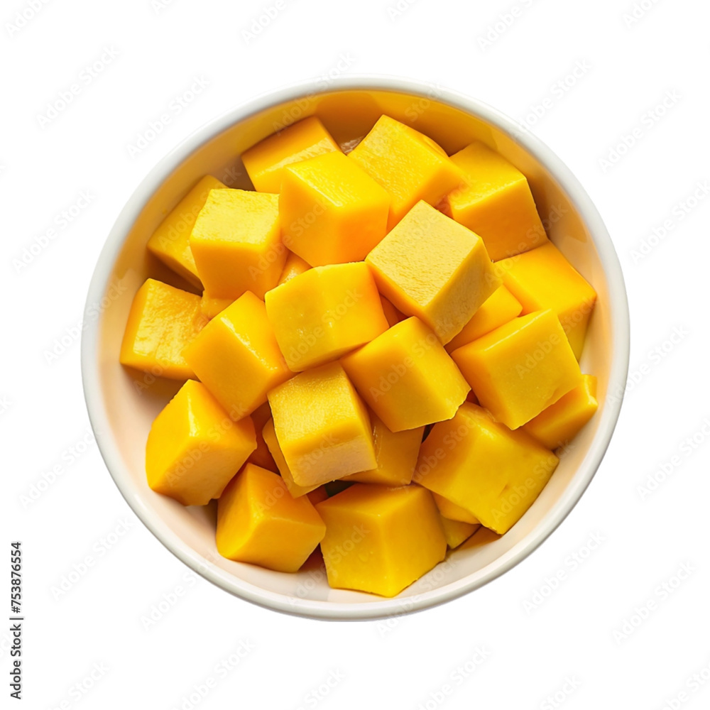 Mango cubes in bowl isolated on transparent background. Mango cubes in bowl isolated on transparent background.
