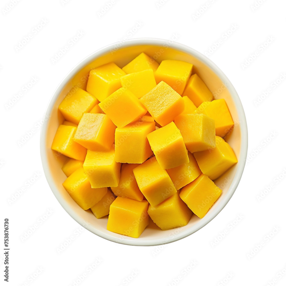 Mango cubes in bowl isolated on transparent background. Mango cubes in bowl isolated on transparent background.