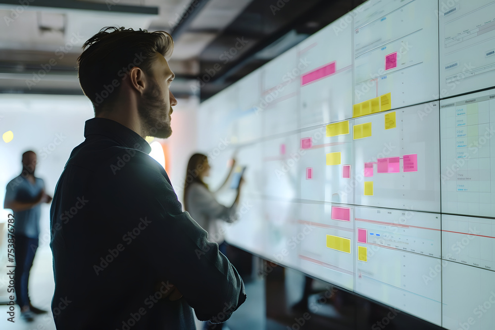 a meticulously organized project timeline displayed on a digital screen during a high-stakes strategy meeting a meticulously organized project timeline displayed on a digital screen during a high-stakes strategy meeting