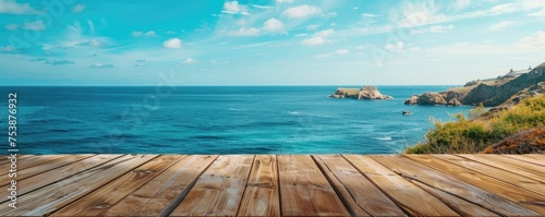 Serene seaside ocean view from wooden dock