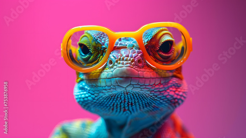 colourful lizard with sunglasses  photo