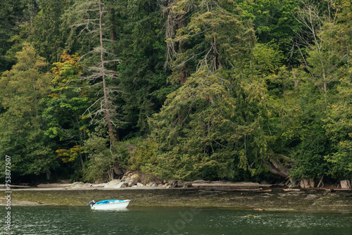 Boat in Samish Bay at Larrabee State Park, Washington photo