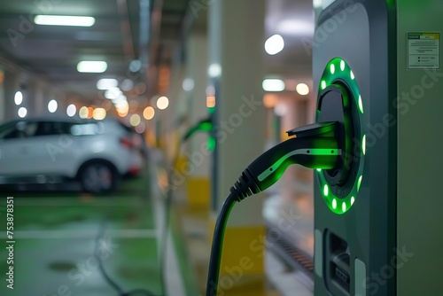 Eco-friendly electric car charging station Showcasing the transition to green energy and sustainable transportation