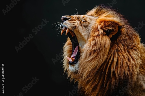 Majestic lion roaring against a black background Capturing the power and majesty of the animal in a dramatic and impactful way