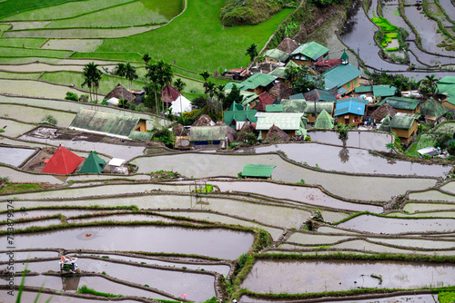 Rice terraces in the Far East. Rice cultivation using traditional methods for 2000 years.