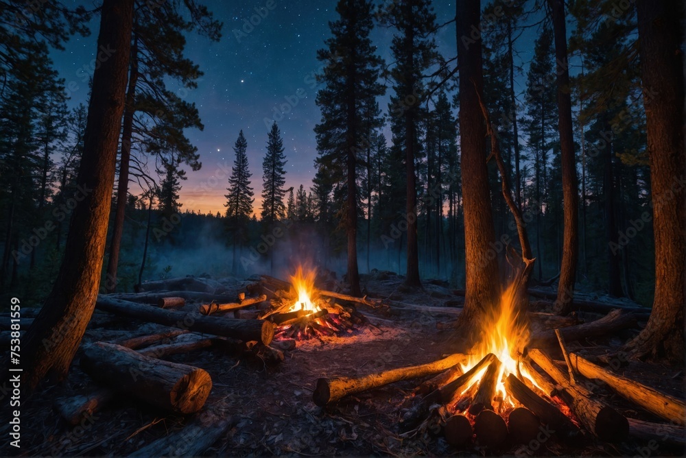 Bonfire in the night forest Bonfire in the night forest