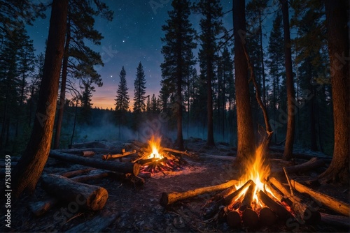 Bonfire in the night forest