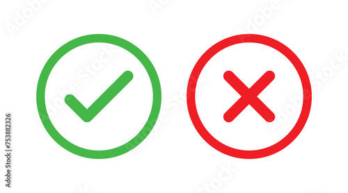 Right And Wrong icon Vector Illustration. Check mark and Cross mark Symbol. Yes And No Check Marks Icons.
 photo