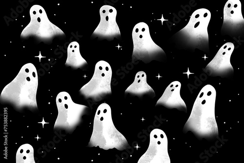 A group of white ghost faces on a black background photo