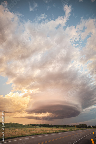 Vertical shot of dramatic supercell storm clouds over Nebraska