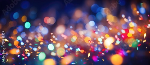 The image shows a dazzling display of colorful and scattered Christmas lights, creating a blurry effect. The lights are bright and vibrant, illuminating the holiday season in a mesmerizing way.