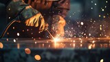 Artisan creating sparks while welding metal