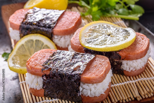 Savory Delight: 4K Ultra HD Image of Delicious Spam Musubi photo