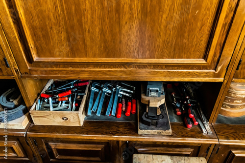 Obraz na płótnie Closet with various carpentry tools.