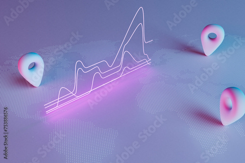 neon chart on a world map