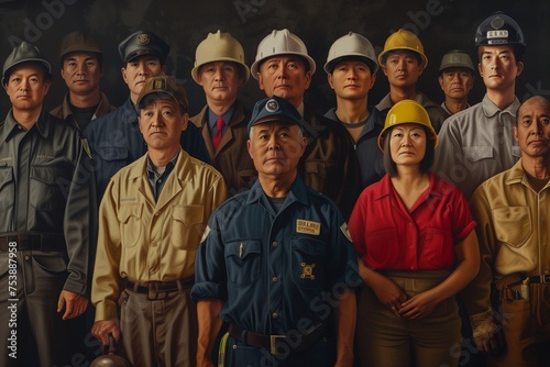 Legacy of Labor: A Timeless Portrait of Workers in Various Uniforms, Standing Proudly, Reflecting the History and Future of the Labor Movement on International Labour Day