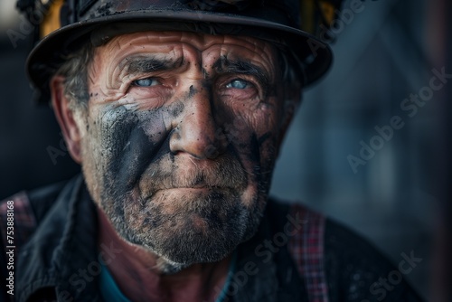 Legacy of the Depths: A Solemn Portrait of a Coal Miner, Face Smudged with Coal Dust, Reflecting the Pride and Dignity of Labor on Coal Miners’ Day