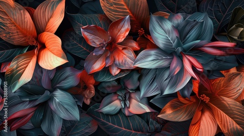 A Close-Up View of Flowers and Leaves in Bold Yet Graceful Colors