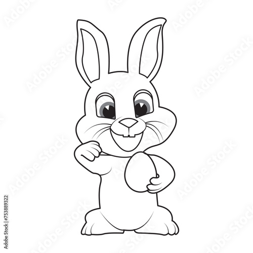 Cute bunny rabbit outline sketch with egg vector illustration. ester day especial Minimal bunny line art doodle in poses.