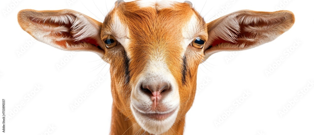 a close up of a goat's face with a surprised look on it's face and it's ears. a close up of a goat's face with a surprised look on it's face and it's ears.