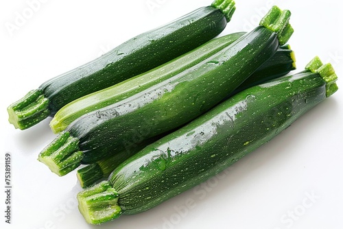 A bunch of green zucchini on a white background