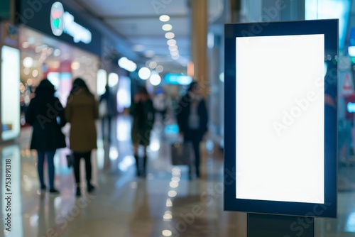Blank advertising board in a shopping mall. Street mockup concept. Template for design, advertising, banner