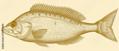  a drawing of a fish is shown in this hand - drawn illustration of a large - mouthed, yellow - colored fish.