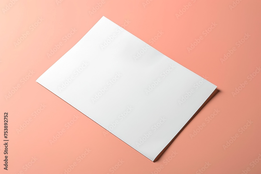 A blank A4 paper mockup on peach pink background. Resume or cover letter mockup. A blank A4 paper mockup on peach pink background. Resume or cover letter mockup.