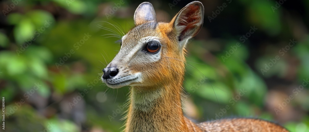 a close up of a deer's face with a blurry background of trees and bushes in the background. a close up of a deer's face with a blurry background of trees and bushes in the background.