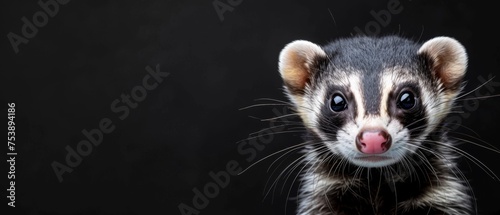  a close up of a small animal with a big smile on it's face, with a black background.