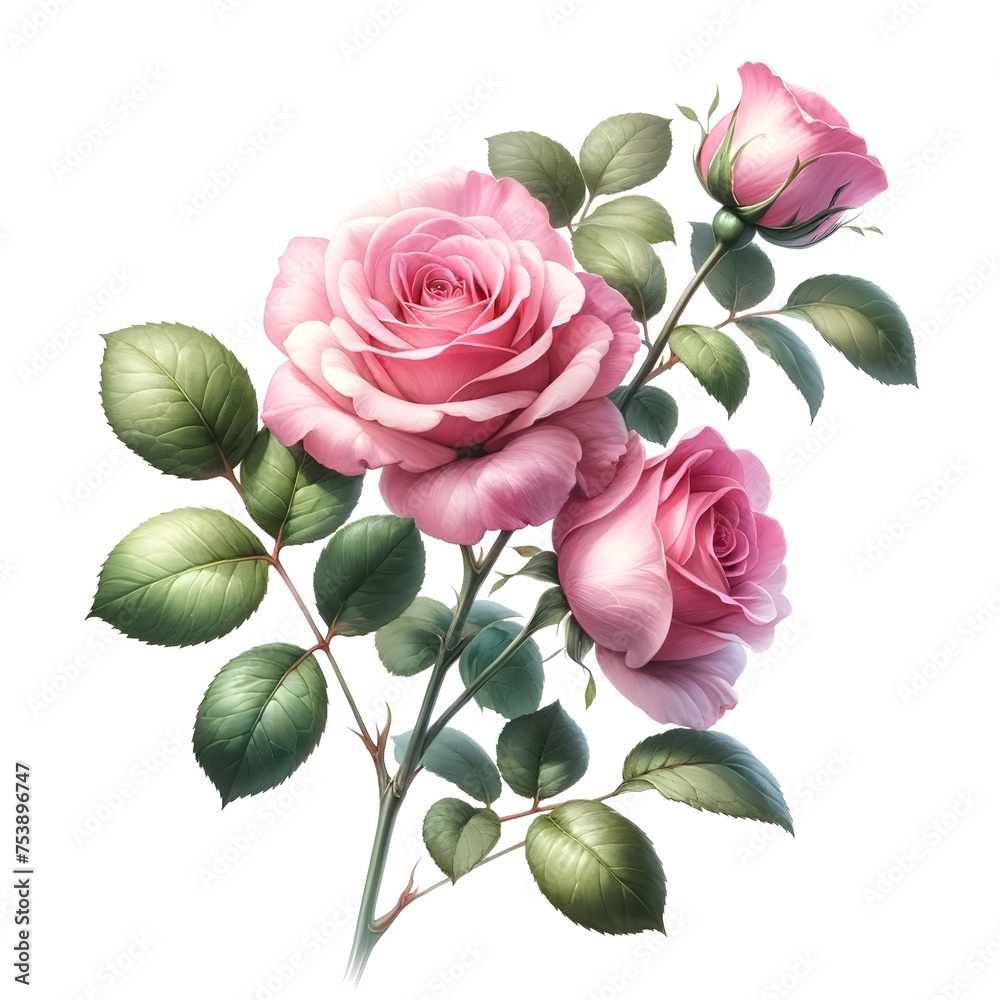 Pink Roses isolated on white background.