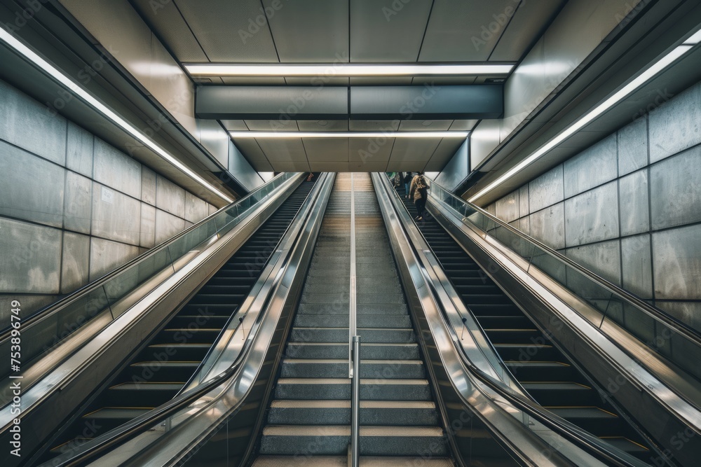 The escalator in the subway was empty with only one person on it Generative AI The escalator in the subway was empty with only one person on it Generative AI