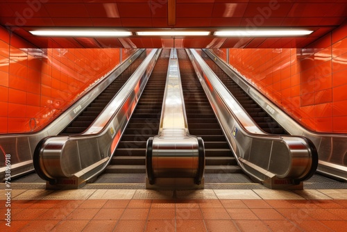 Photograph of an escalator in the subway Generative AI