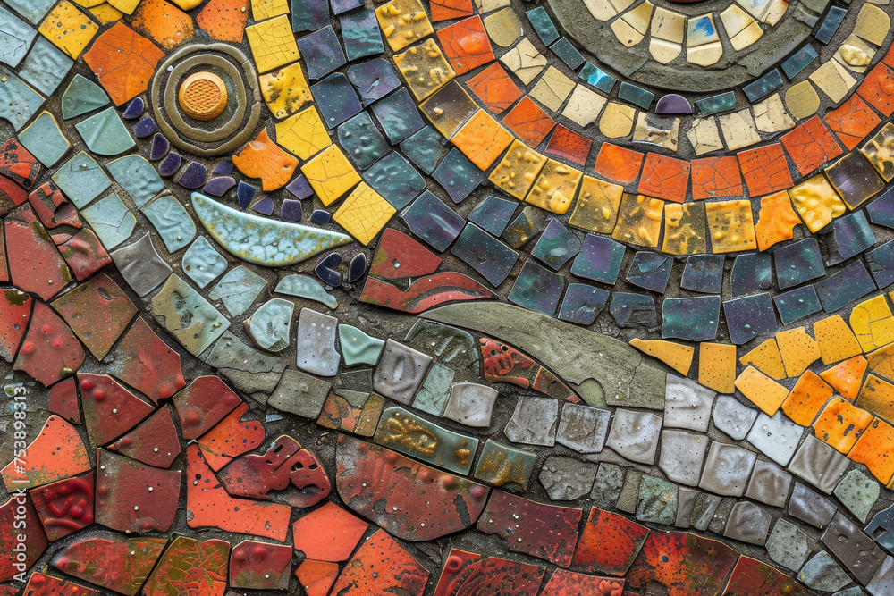 A texture of a mosaic with tiles, shapes, and gaps