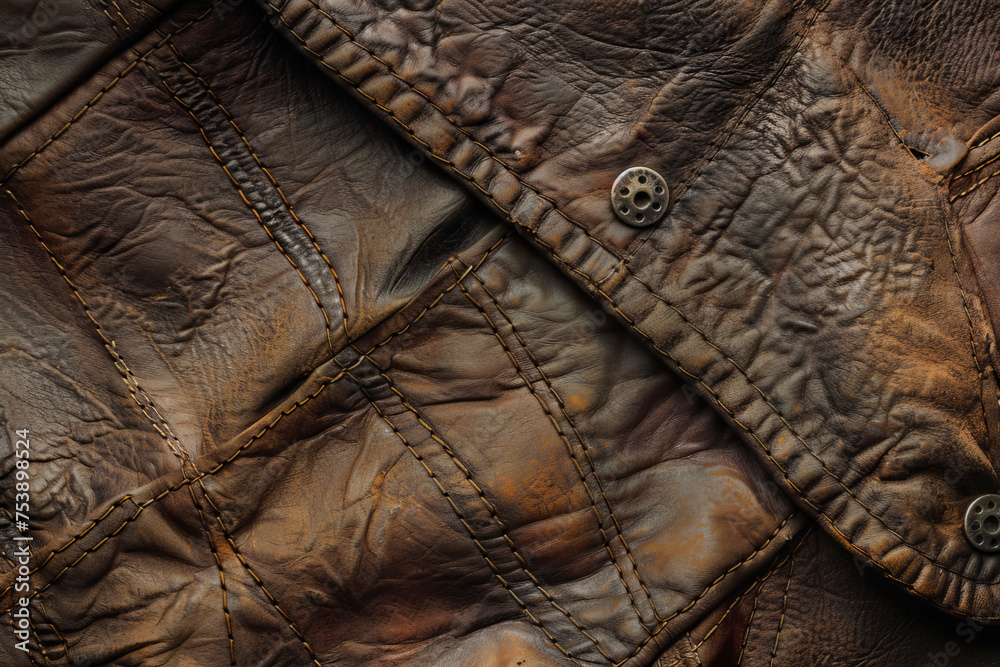 Fototapeta premium A texture of a leather material with stitches, wrinkles, and buttons