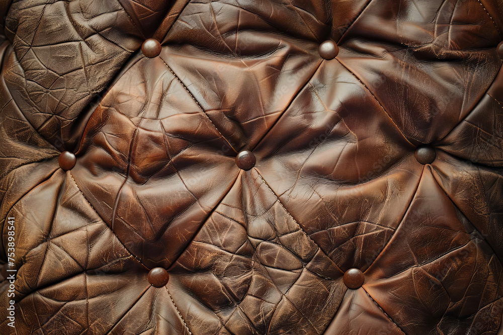 A texture of a leather material with stitches, wrinkles, and buttons A texture of a leather material with stitches, wrinkles, and buttons