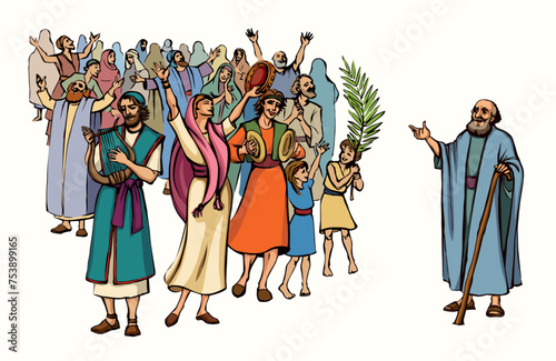 The ancient Jewish people are having fun. Vector drawing