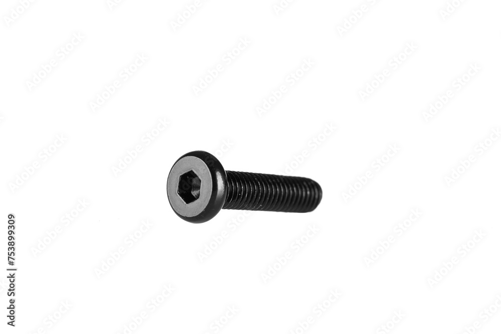 hex socket head screw in black color on isolated white background close up hex socket head screw in black color on isolated white background close up