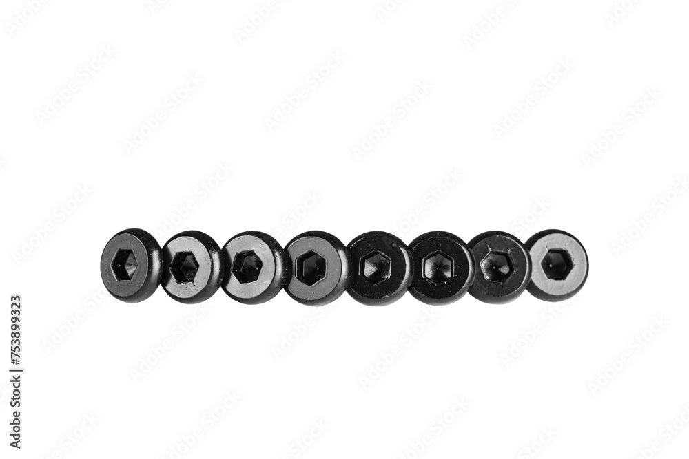 hex socket head screw in black color on isolated white background close up hex socket head screw in black color on isolated white background close up