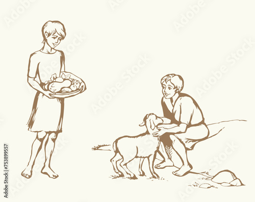 Cain and Abel. Vector drawing