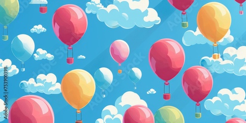 A colorful sky with many balloons floating in it