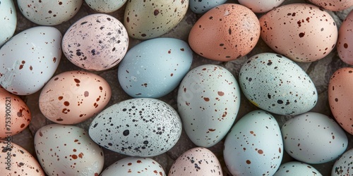 A bunch of eggs with different colors and spots