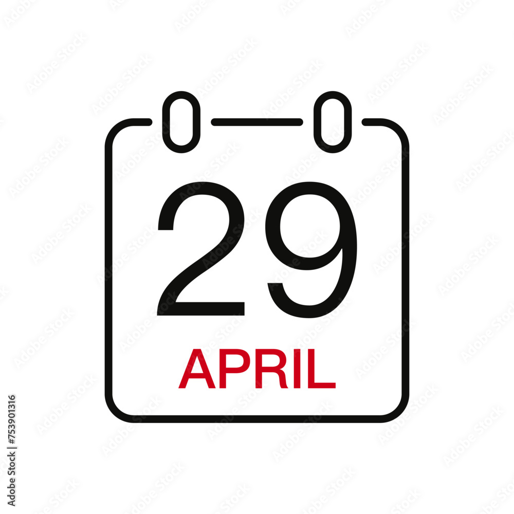 April April 29 date on the calendar, vector line stroke icon for user interface. Calendar with date, vector illustration. April April 29 date on the calendar, vector line stroke icon for user interface. Calendar with date, vector illustration.