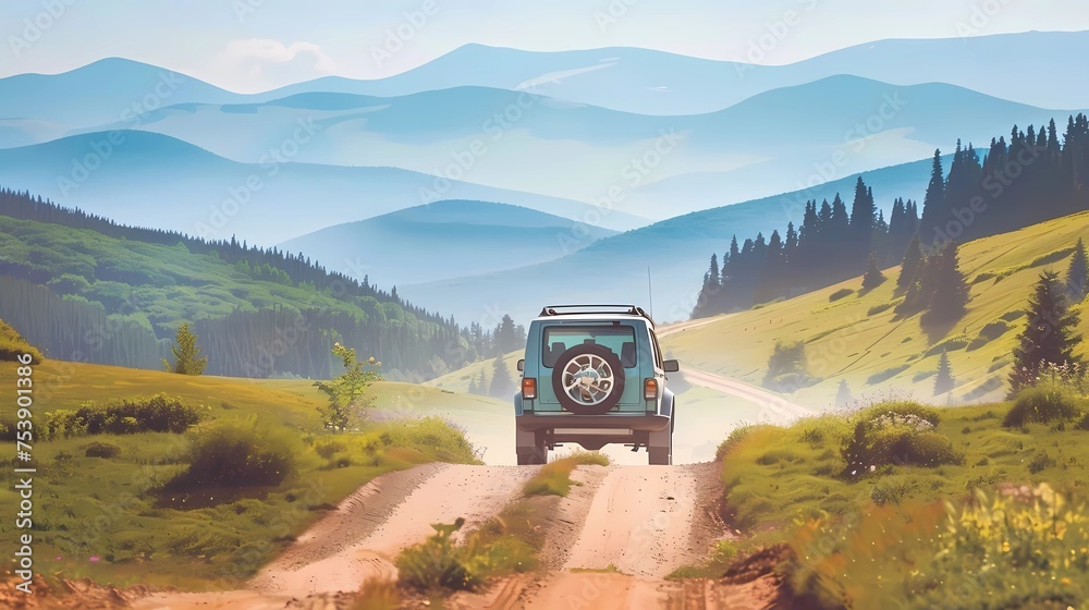 off-road car, country music background, road trip, off-road car, country music background, road trip,