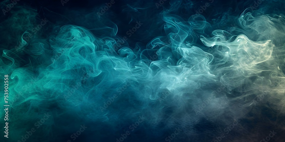 Mysterious Atmosphere Created by Eerie Green and Blue Smoke Swirls Against a Black Background. Concept Smoke Photography, Eerie Atmosphere, Green and Blue Colors, Mysterious Vibe, Dark Background